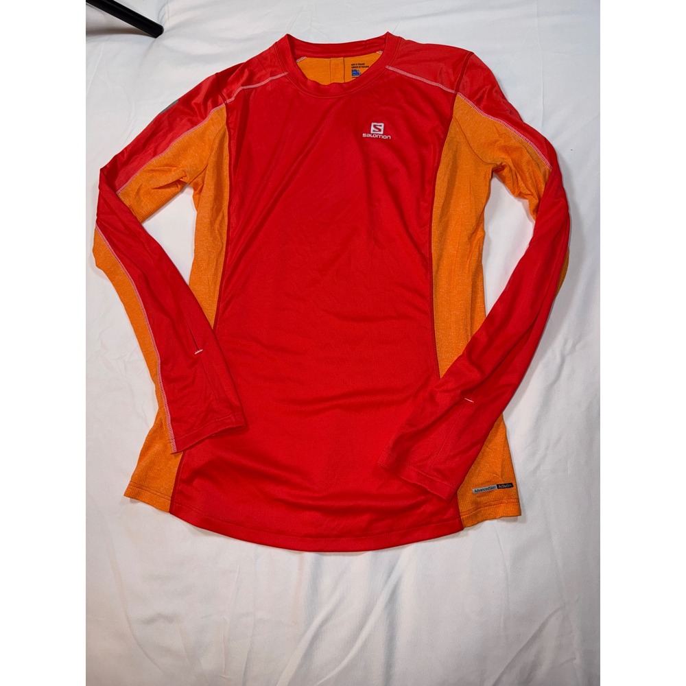Salomon AdvancedSkin ActiveDry Long Sleeve Running Shirt Red Orange Womens Small